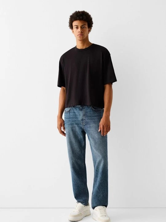 Zdjęcie produktu Jeansy Straight Leg Bershka granatowy