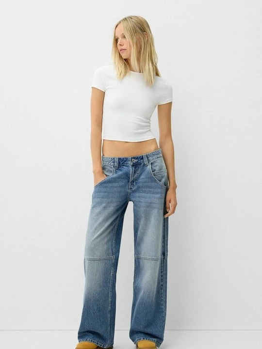 Zdjęcie produktu Jeansy Straight Leg Bershka granatowy