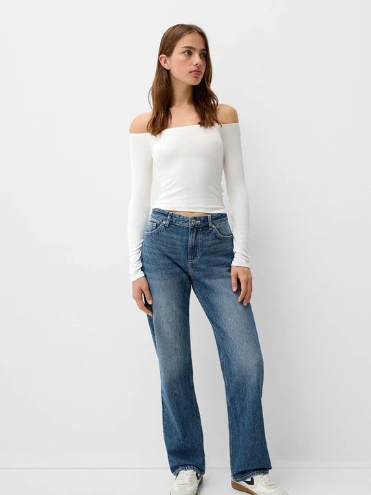 Zdjęcie produktu Jeansy Straight Leg Bershka granatowy