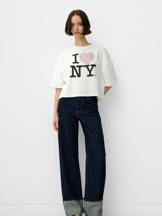 Zdjęcie produktu Jeansy Straight Leg Bershka błękit królewski