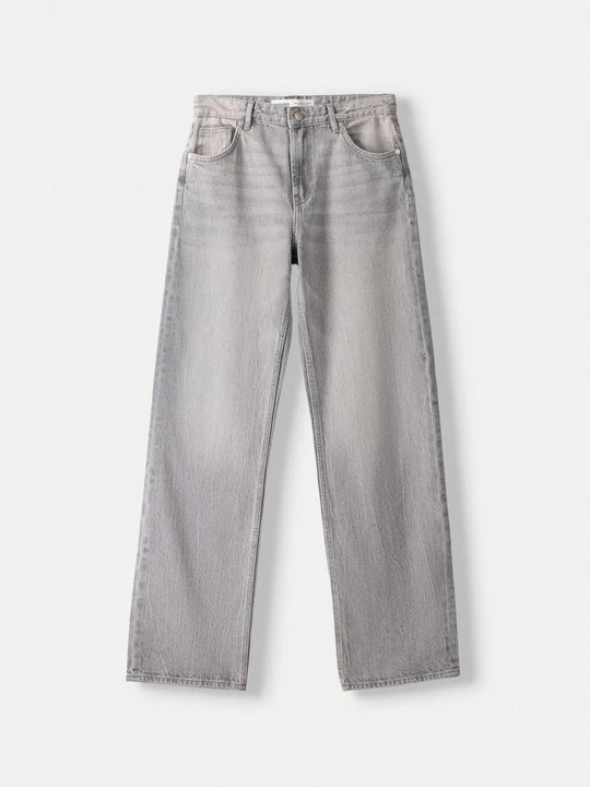 Zdjęcie produktu Jeansy Straight Leg Bershka jasnoszary