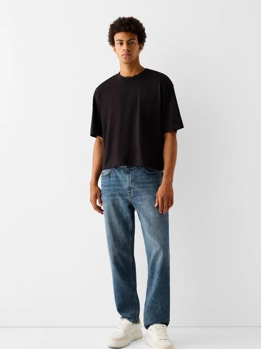 Zdjęcie produktu Jeansy Straight Leg Bershka granatowy