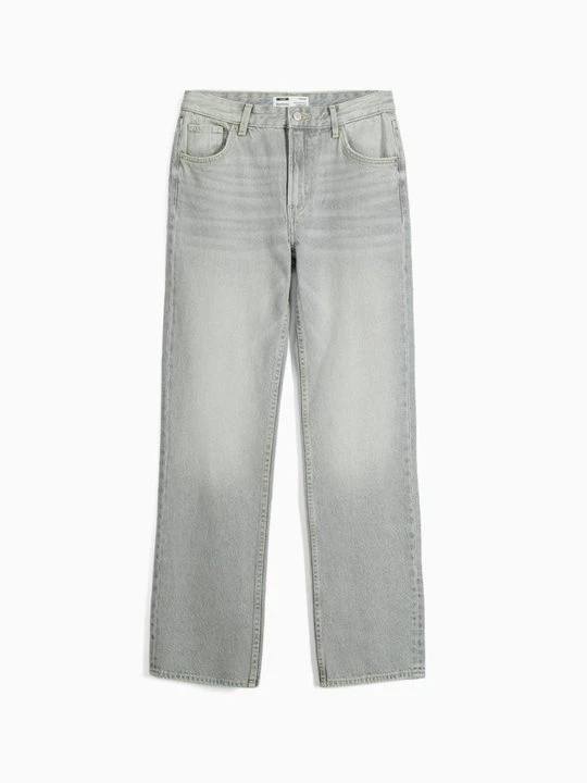 Zdjęcie produktu Jeansy Straight Leg Bershka jasnoszary melanż