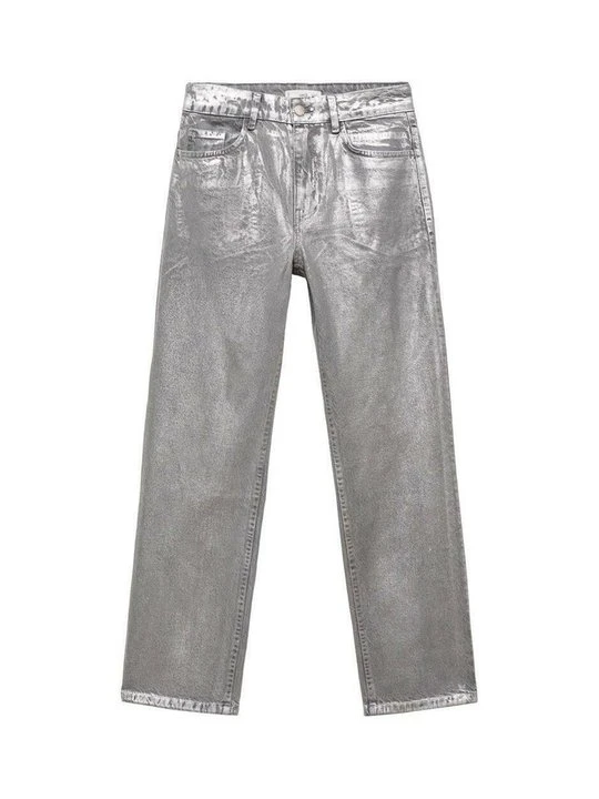 Zdjęcie produktu Jeansy Straight Leg Mango srebrny