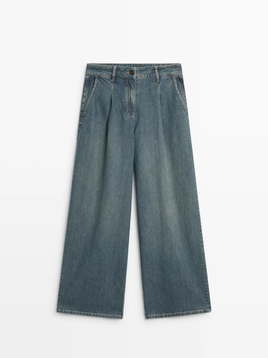 Zdjęcie produktu Jeansy: Szerokie Nogawki, Wysoki Stan - Niebieski - Massimo Dutti - Female
