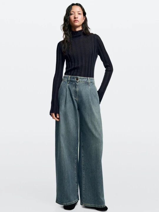 Zdjęcie produktu Jeansy Szerokie Nogawki Wysoki Stan Total Look - Niebieski - Massimo Dutti - Female