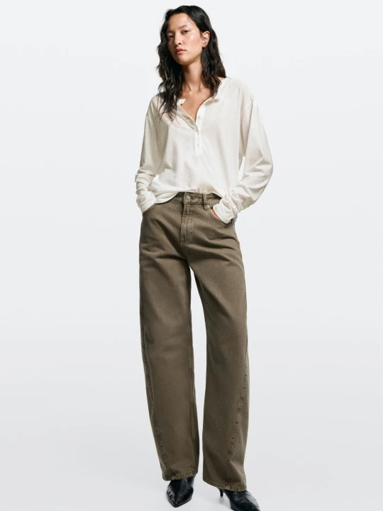 Zdjęcie produktu Jeansy Typu Barrel Fit Ze Średnim Stanem - Szarobrązowy - Massimo Dutti - Female