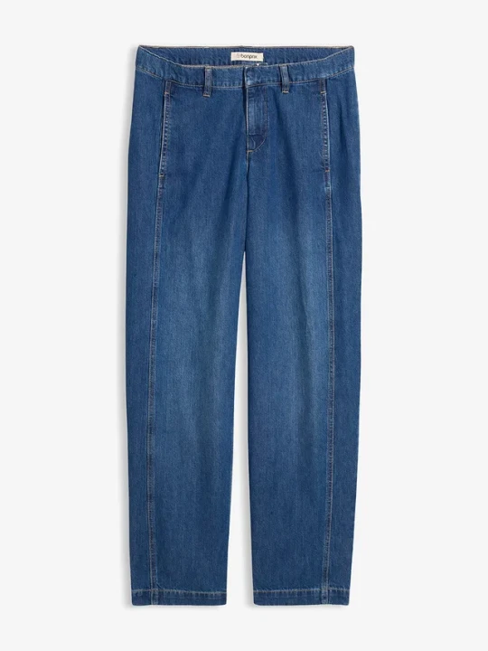 Zdjęcie produktu Jeansy typu barrel, mid waist, z regulowanym pasem BonPrix niebieski