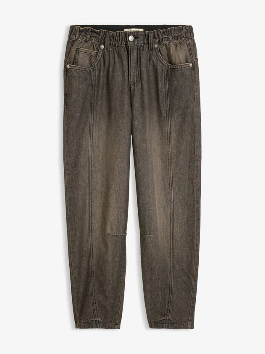 Zdjęcie produktu Jeansy typu barrel, mid waist, z wygodnym pasem BonPrix szary