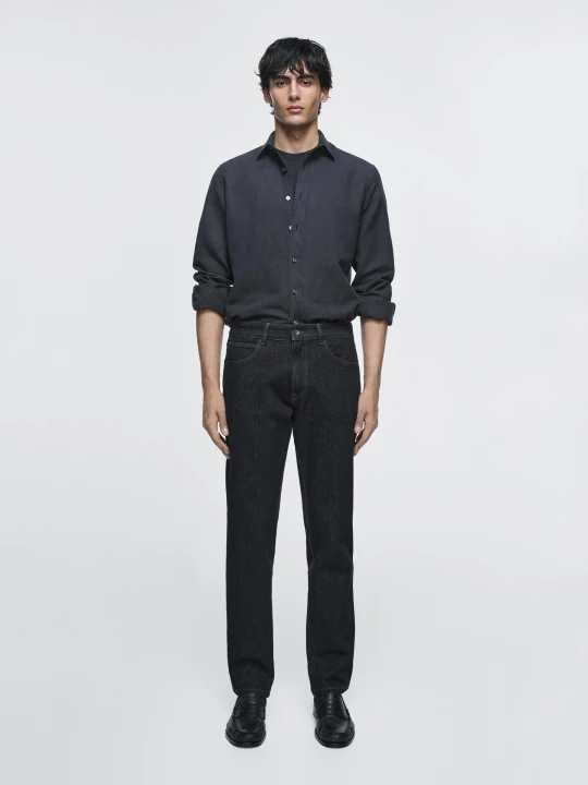 Zdjęcie produktu Jeansy Typu Tapered Z Efektem Usuwania Klejonki - Granatowy - Massimo Dutti - Male