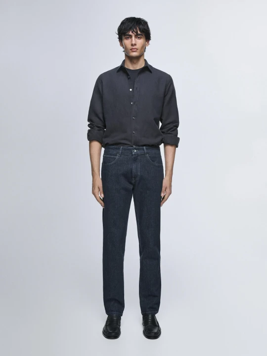 Zdjęcie produktu Jeansy Typu Tapered Z Efektem Usuwania Klejonki - Granatowy - Massimo Dutti - Male