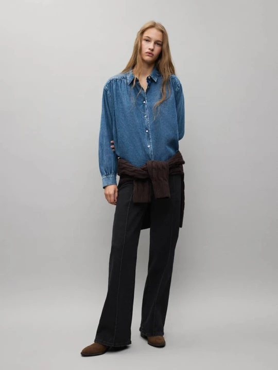 Zdjęcie produktu Jeansy typu wide leg z zapięciem na zakładkę black denim - Teen - MANGO TEEN