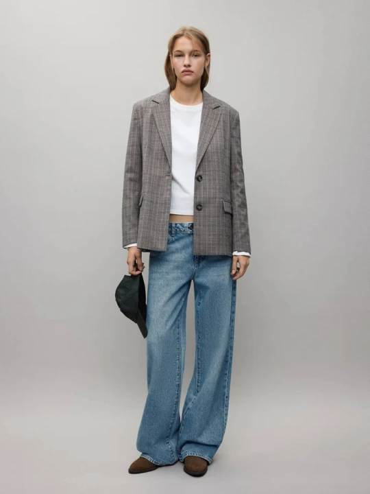 Zdjęcie produktu Jeansy typu wide leg z zapięciem na zakładkę średni niebieski - Teen - MANGO TEEN