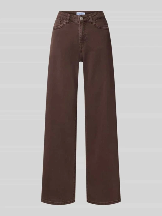 Zdjęcie produktu Jeansy Wide & krój loose fit z mieszanki bawełny model 'SILKE' Pieces Ciemnobrązowy