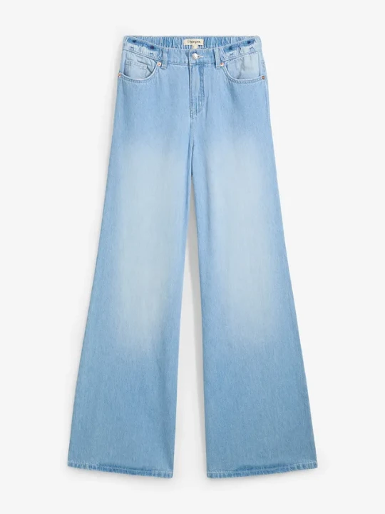 Zdjęcie produktu Jeansy wide leg, high waist, full length, z wygodnym pasem BonPrix niebieski