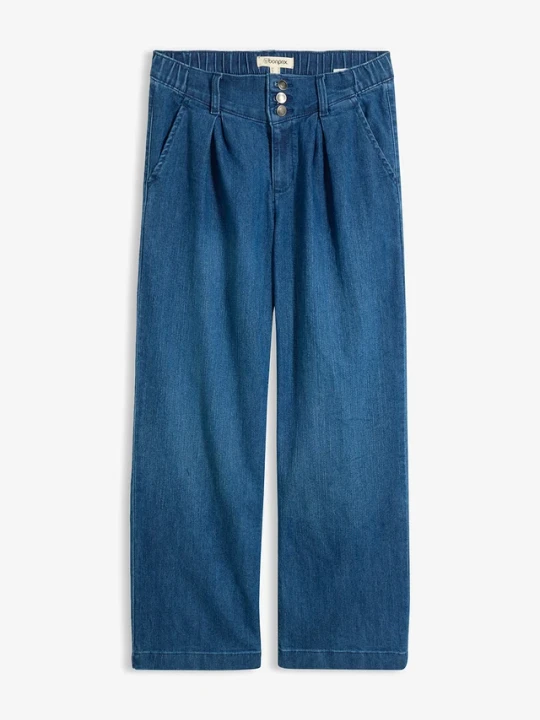 Zdjęcie produktu Jeansy wide leg, high waist z wygodną talią BonPrix niebieski