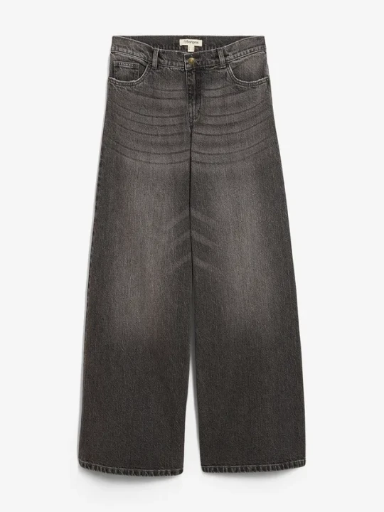 Zdjęcie produktu Jeansy wide leg, mid waist BonPrix szary