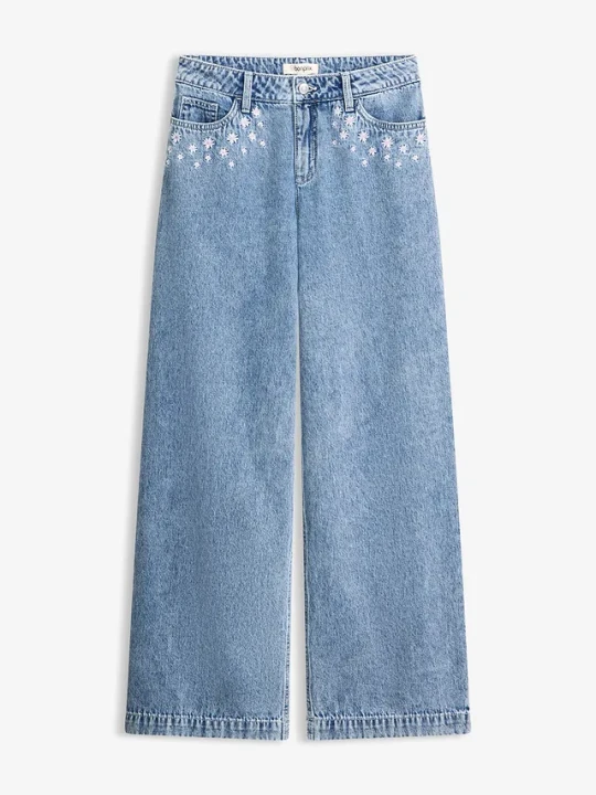 Zdjęcie produktu Jeansy wide leg, mid waist, z bawełny BonPrix niebieski