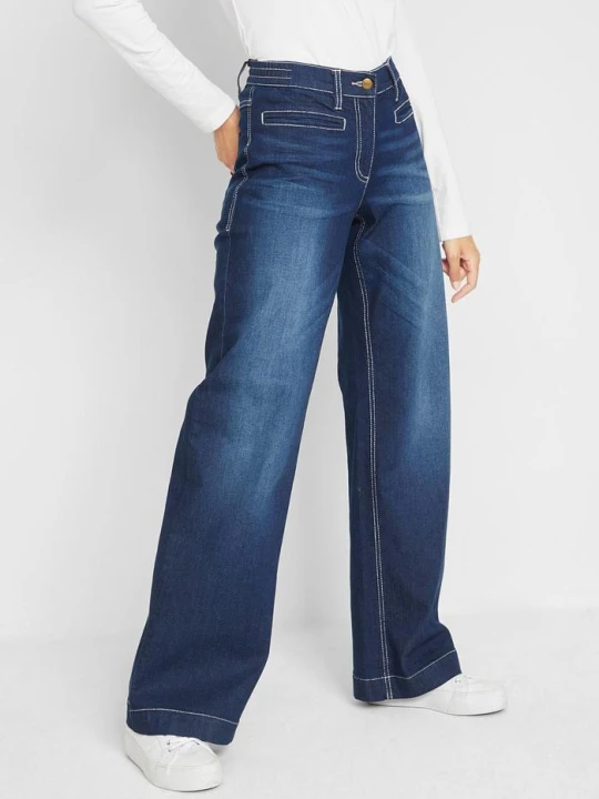 Zdjęcie produktu Jeansy wide leg, mid waist, z elastyczną wstawką w talii BonPrix niebieski