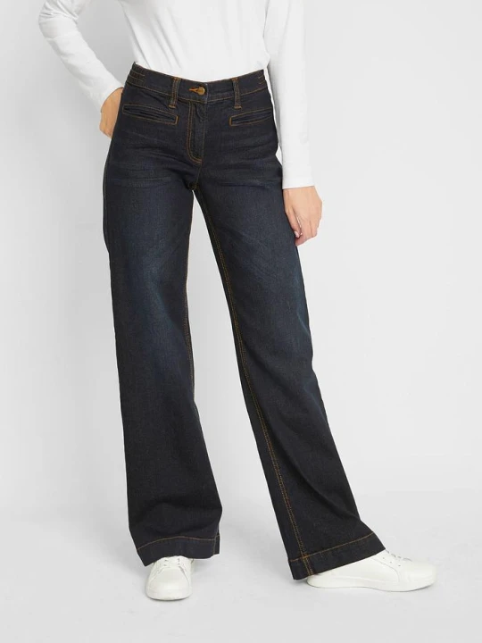 Zdjęcie produktu Jeansy wide leg, mid waist, z elastyczną wstawką w talii BonPrix niebieski