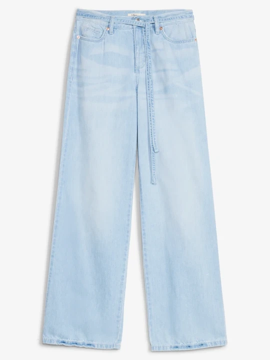 Zdjęcie produktu Jeansy wide leg, mid waist, z paskiem BonPrix niebieski