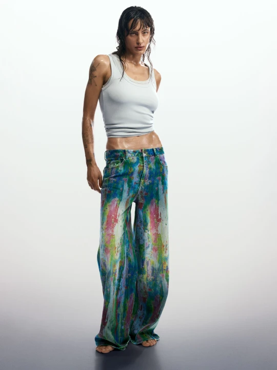 Zdjęcie produktu Jeansy wide leg splatter Desigual niebieski