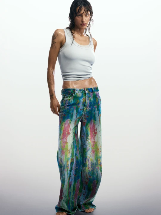 Zdjęcie produktu Jeansy wide leg splatter Desigual niebieski