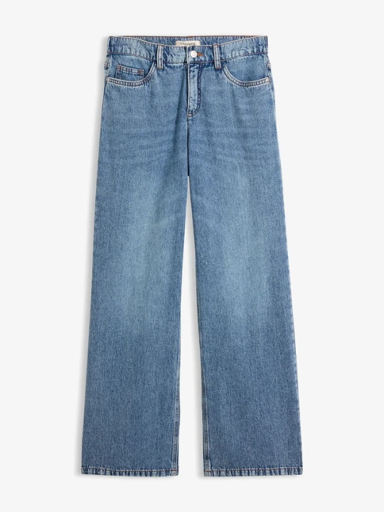 Zdjęcie produktu Lekkie jeansy wide leg, mid waist BonPrix niebieski