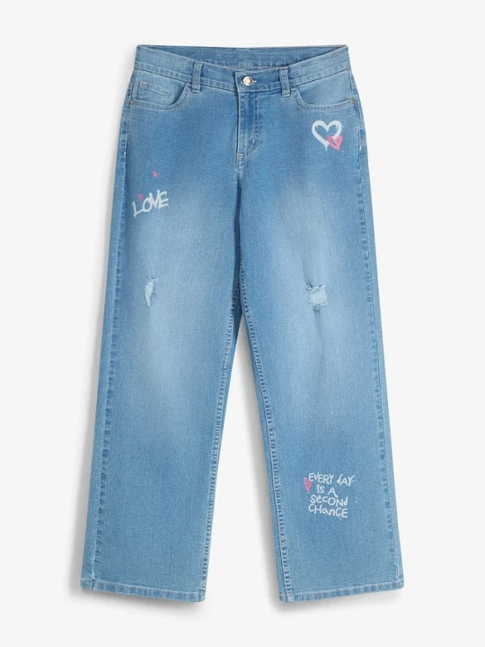 Zdjęcie produktu Jeansy wide leg, średni stan BonPrix niebieski