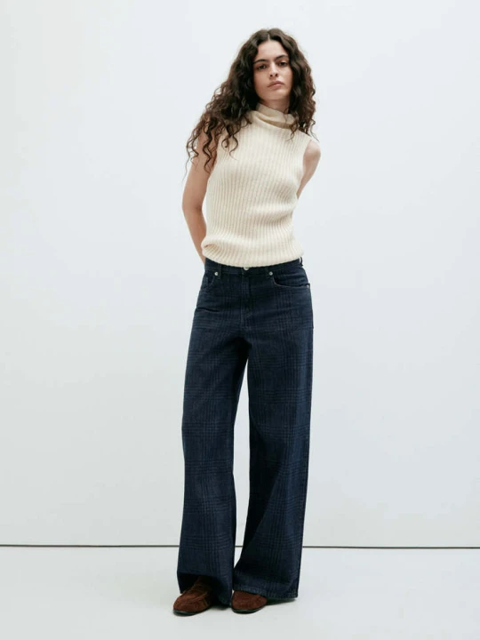 Zdjęcie produktu Jeansy wide leg w kratę niebieski - Kobieta - MANGO