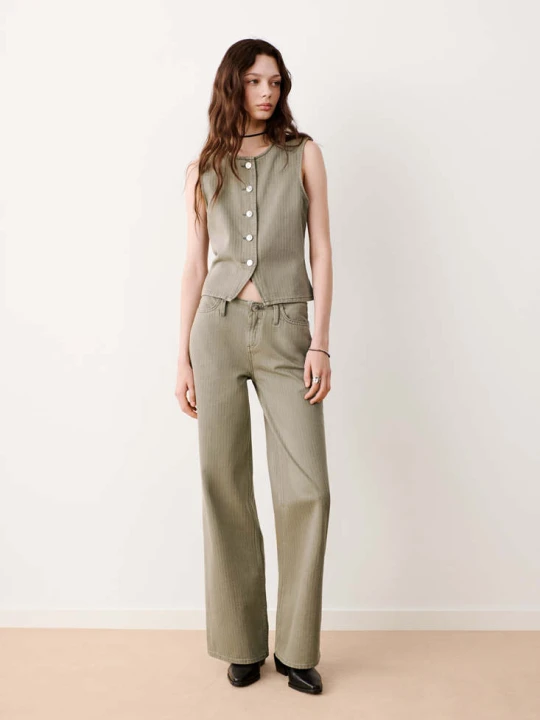 Zdjęcie produktu Jeansy wide leg w paski khaki - Teen - MANGO TEEN