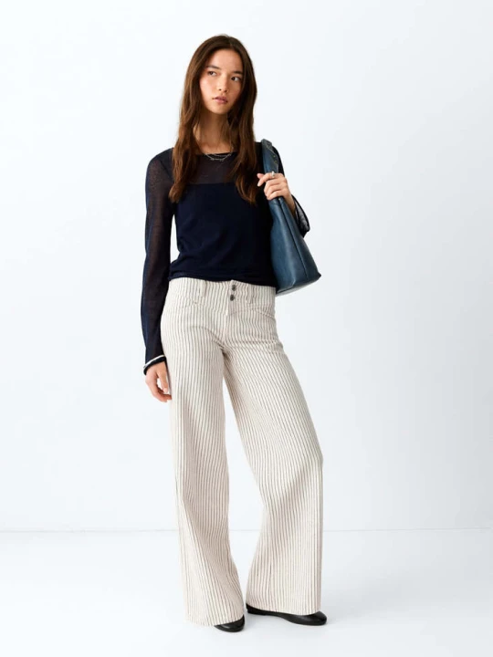 Zdjęcie produktu Jeansy wide leg w paski kremowy / écru - Teen - MANGO TEEN
