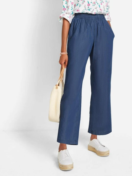 Zdjęcie produktu Jeansy wide leg, wysoki stan, krótsza nogawka BonPrix niebieski