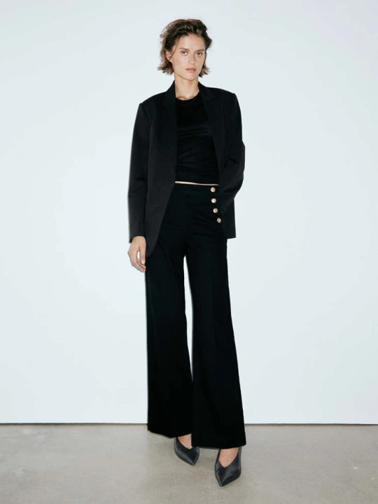 Zdjęcie produktu Jeansy wide leg z bocznymi guzikami black denim - Kobieta - MANGO