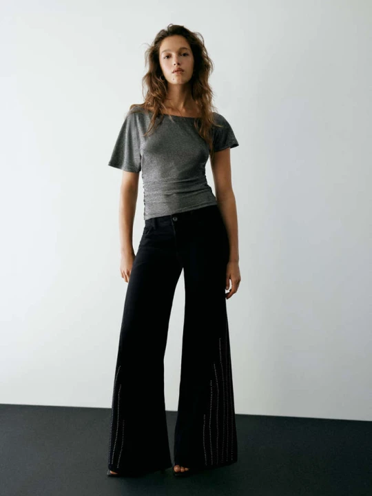 Zdjęcie produktu Jeansy wide leg z ćwiekami czarny - Teen - MANGO TEEN