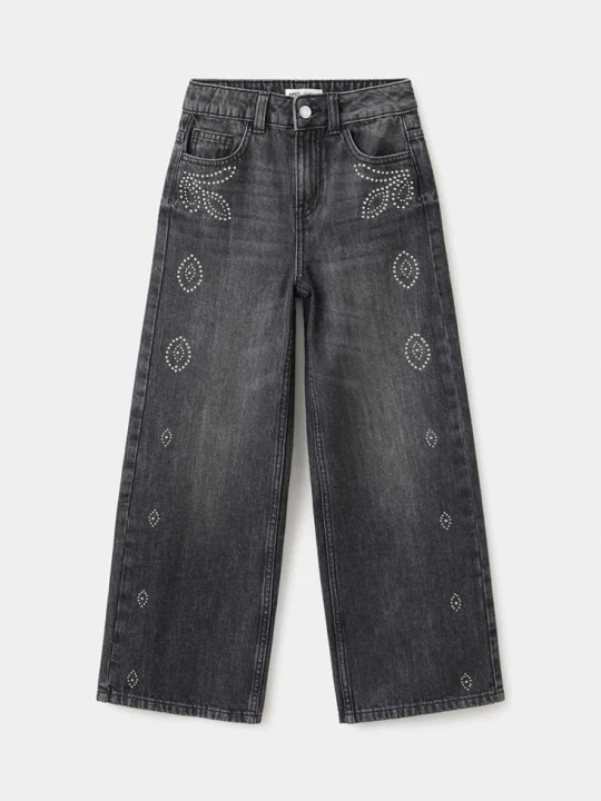 Zdjęcie produktu Jeansy wide leg z ćwiekami szary denim - Dzieci - lata - MANGO KIDS