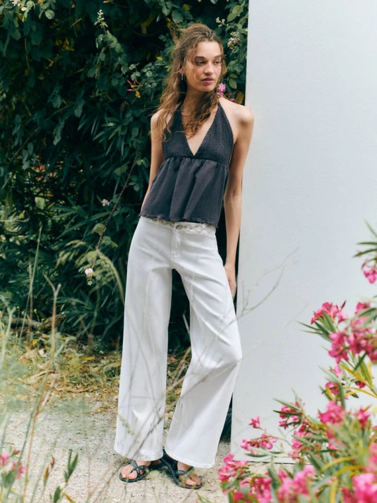 Zdjęcie produktu Jeansy wide leg z haftami złamana biel - Teen - MANGO TEEN