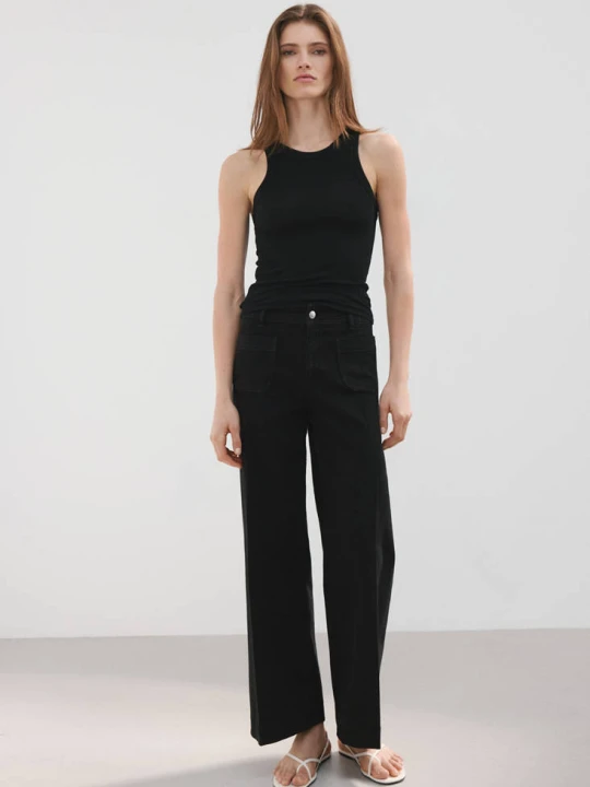 Zdjęcie produktu Jeansy wide leg z kieszeniami black denim - Kobieta - MANGO