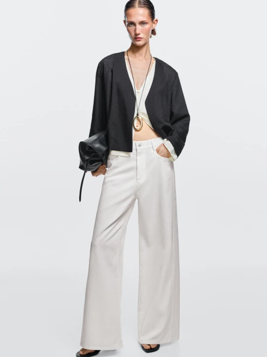Zdjęcie produktu Jeansy Wide Leg Z Lejącego Materiału - Biały - Massimo Dutti - Female