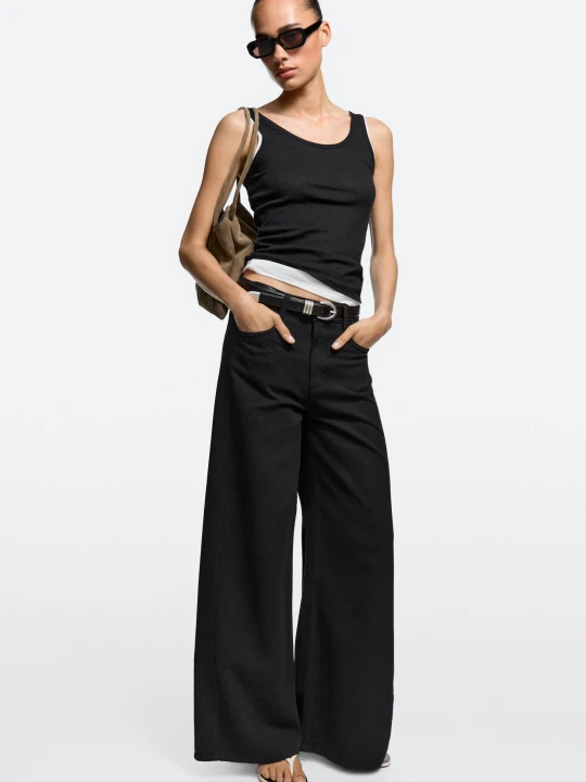 Zdjęcie produktu Jeansy Wide Leg Z Lejącej Tkaniny - Czarny - Massimo Dutti - Female