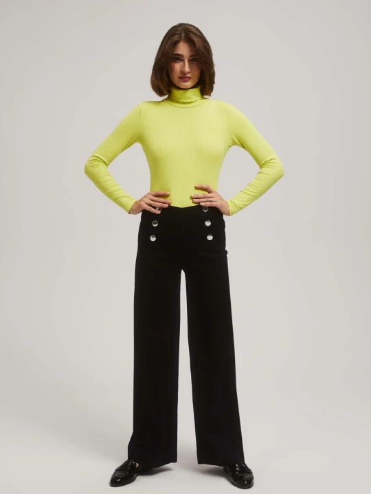 Zdjęcie produktu Jeansy wide leg z ozdobnymi guzikami czarne Moodo