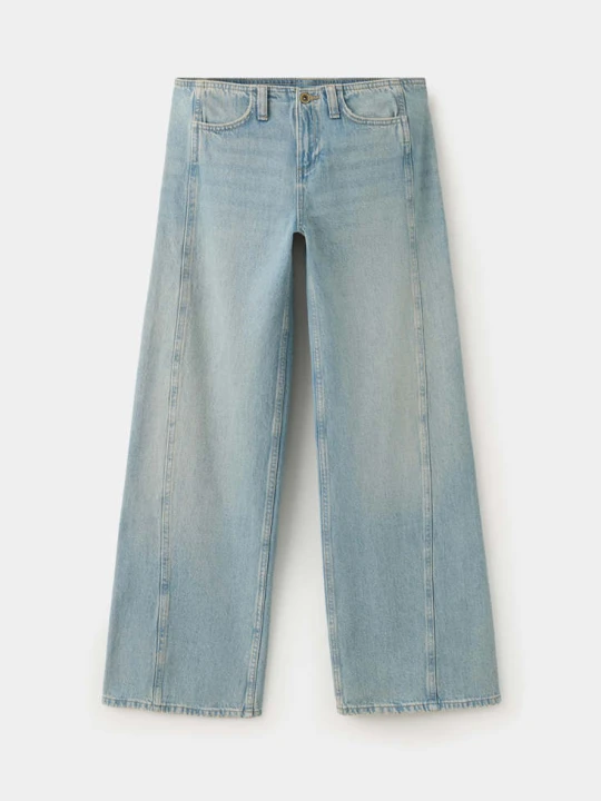 Zdjęcie produktu Jeansy wide leg z ozdobnymi szwami jasnoniebieski vintage - Teen - MANGO TEEN