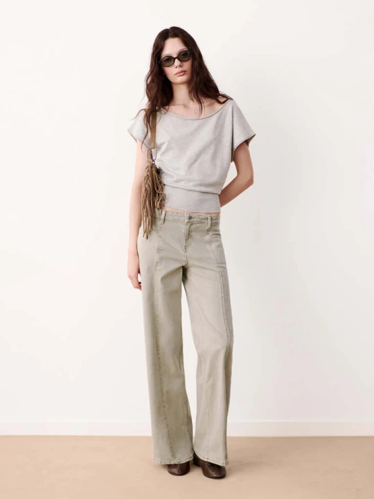 Zdjęcie produktu Jeansy wide leg z ozdobnymi szwami khaki - Teen - MANGO TEEN