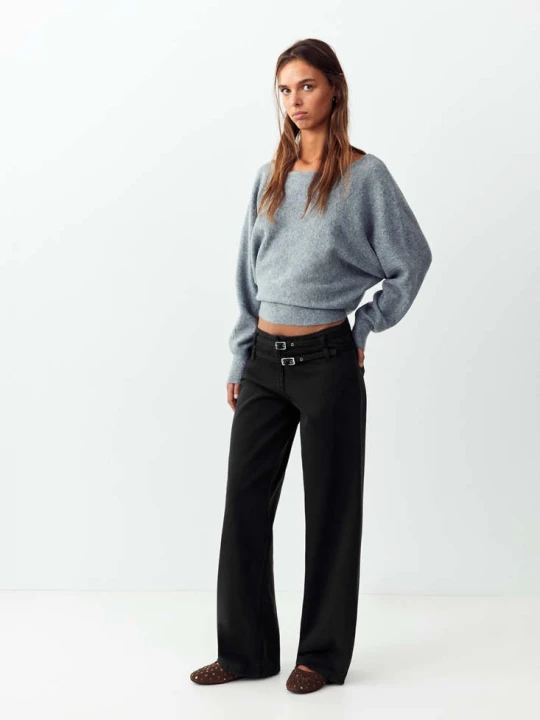 Zdjęcie produktu Jeansy wide leg z podwójnym paskiem antracytowy - Teen - MANGO TEEN