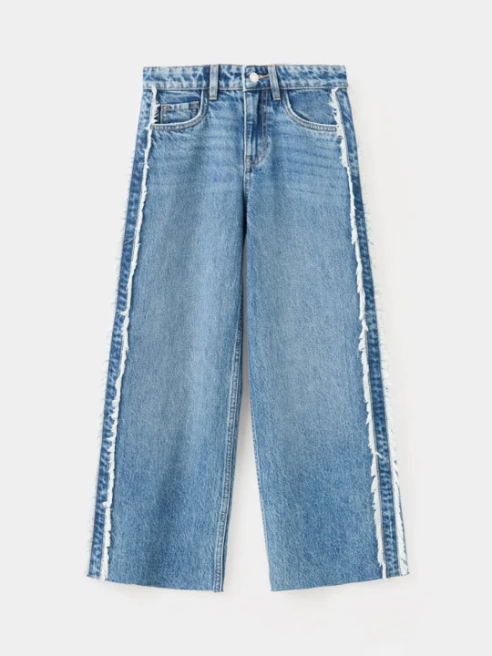 Zdjęcie produktu Jeansy wide leg z postrzępionymi szwami średni niebieski - Dzieci - MANGO KIDS