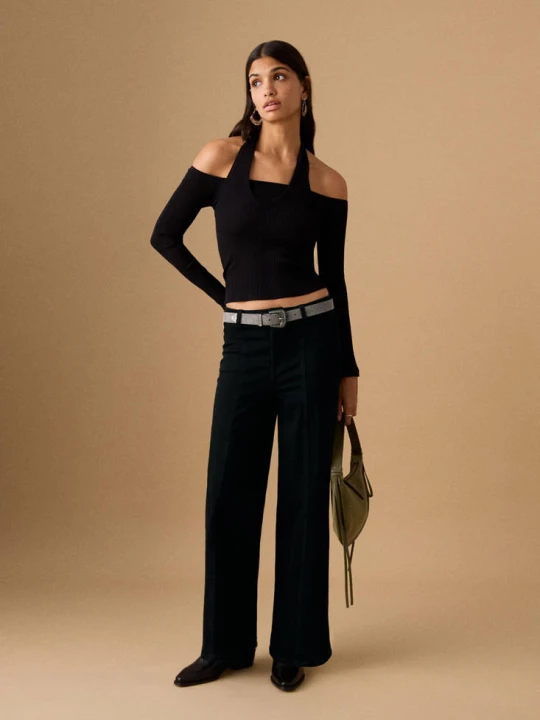 Zdjęcie produktu Jeansy wide leg z przeszyciami black denim - Teen - MANGO TEEN