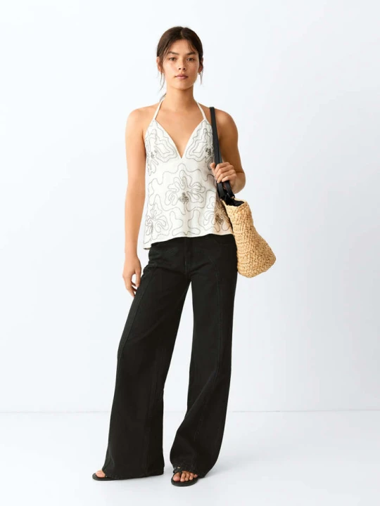 Zdjęcie produktu Jeansy wide leg z przeszyciem black denim - Teen - MANGO TEEN