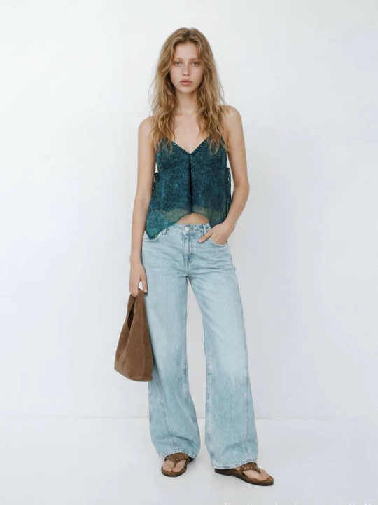 Zdjęcie produktu Jeansy wide leg z przeszyciem średni niebieski vintage - Teen - - MANGO TEEN