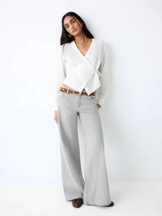 Zdjęcie produktu Jeansy wide leg z przeszyciem szary denim - Teen - - MANGO TEEN