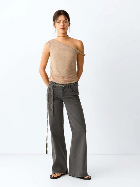 Zdjęcie produktu Jeansy wide leg z przeszyciem w kształcie gwiazdy antracytowy - Teen - MANGO TEEN